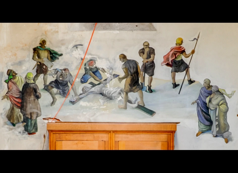 Amstelveenseweg 163 Sint Agneskerk kruisweg statie 11 Jezus wordt aan het kruis genageld (2004)