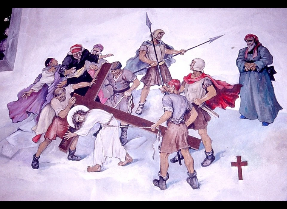 Amstelveenseweg 163 Sint Agneskerk kruisweg statie 2 Jezus neemt het kruis op zijn schouders (2004)