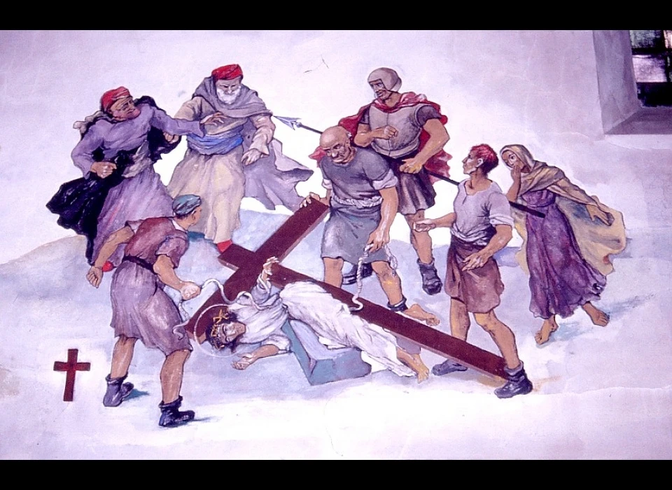 Amstelveenseweg 163 Sint Agneskerk kruisweg statie 3 Jezus valt voor de eerste maal onder het kruis (2004)