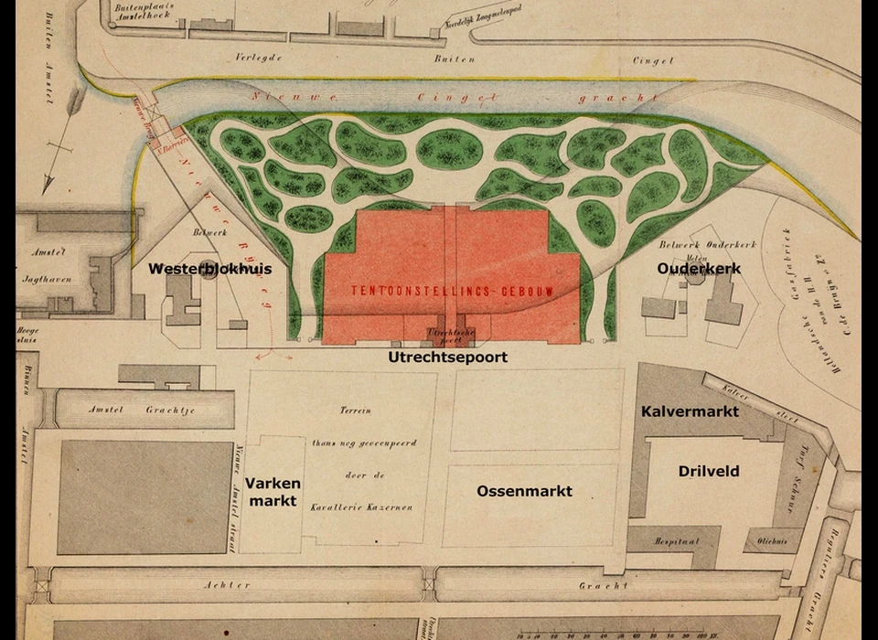 Plattegrond Frederiksplein met 2 bolwerken en Utrechtsepoort (1857)