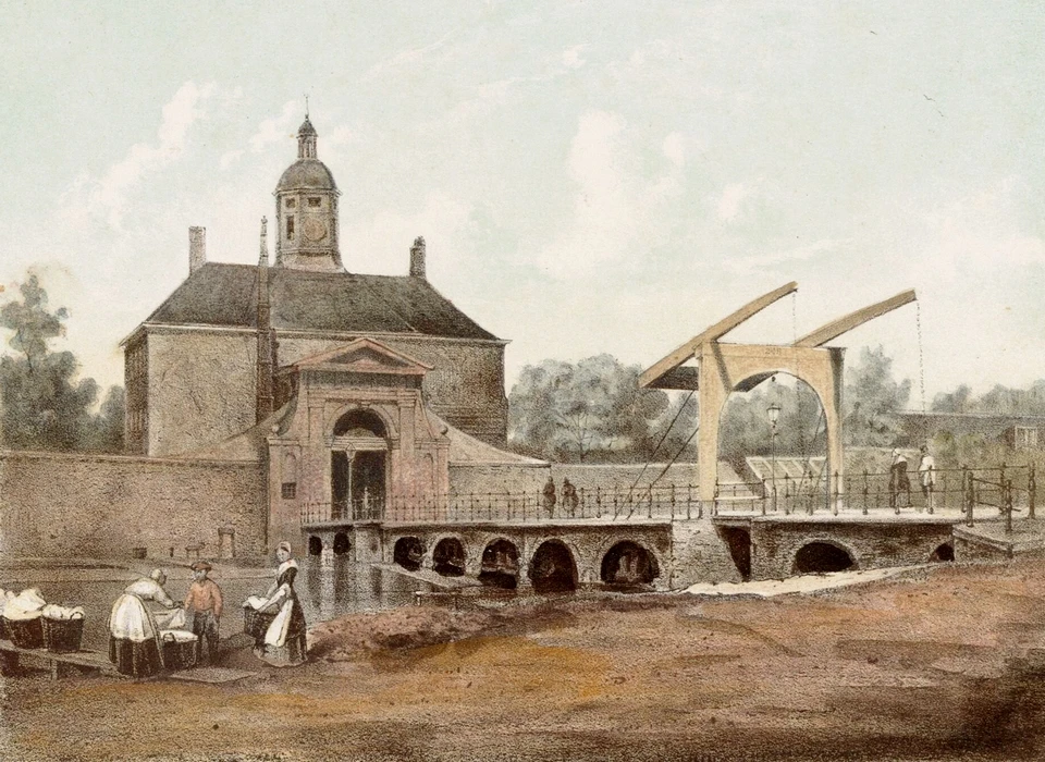 Utrechtsepoort, wasvrouwen bij het paardenwed (Willem Hekking jr., 1868)