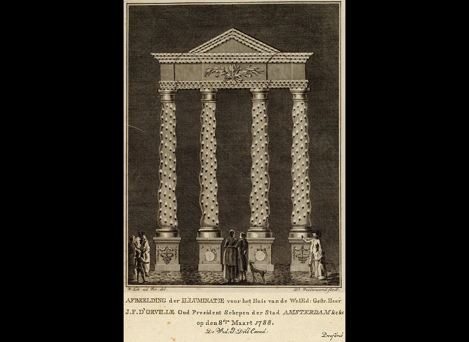 Herengracht 106 de voor het huis van Joan Frederick 'd Orville aangebrachte illuminatie (8 maart 1788)
