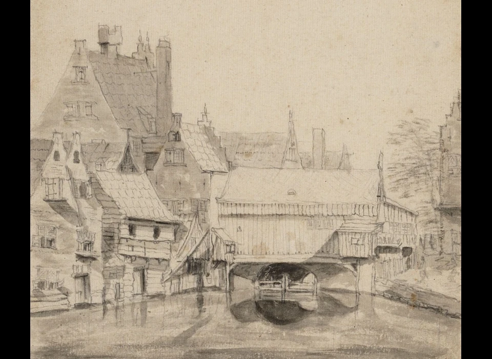 Spui met overbouwde Osjessluis in Kalverstraat vanaf Nieuwezijds Voorburgwal (ca.1660)