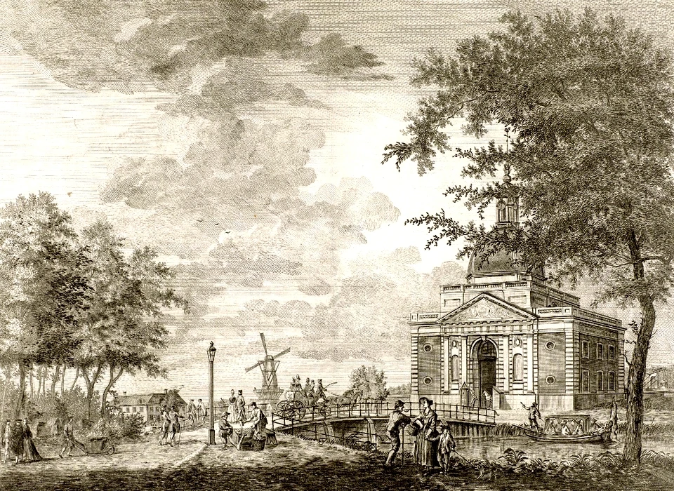 Van Plantage naar 2de Muiderpoort en bolwerk Oetewaal met molen De Ruiter (Hermanus Petrus Schouten, 1771)