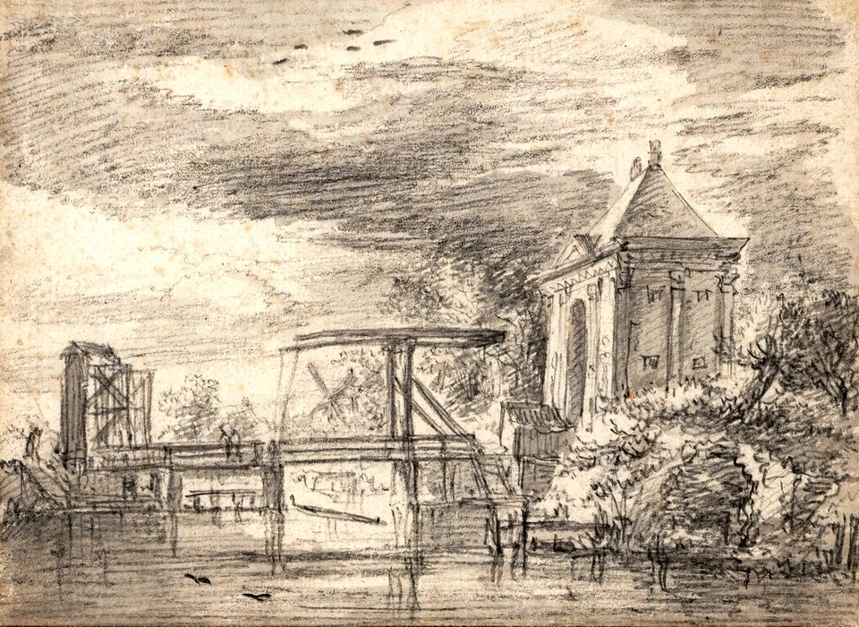 Herengracht 3de Heiligewegspoort, hij tekende slechts één ophaalbrug (Jacob van Ruysdael, 1660)