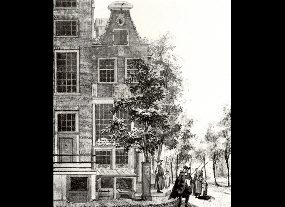 Herengracht 439 rechts Koningsplein in midden van gevel gevelsteen 3de Heiligewegspoort (Reinier Vinkeles, 1764)