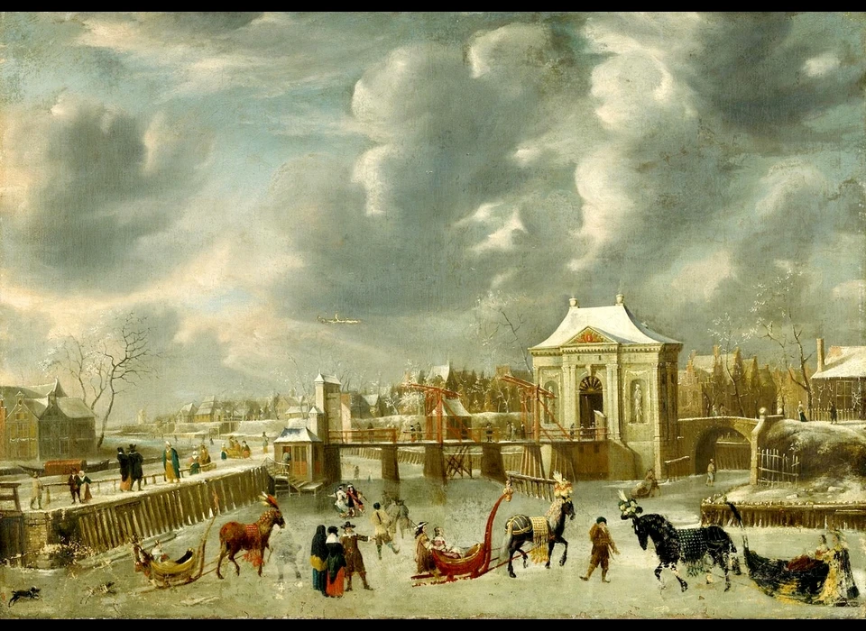 Herengracht 3de Heiligewegspoort, rechts brugdoorgang naar Heiligeburgwal (nu Koningsplein) (J.A.Beerstraten, 1663)