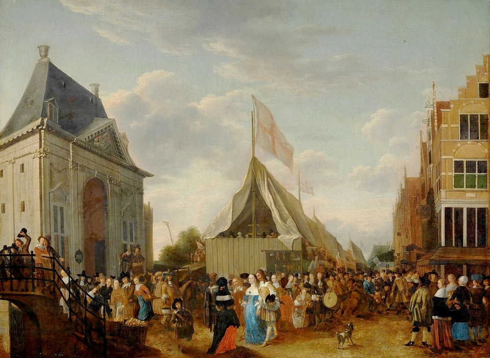 Heiligeburgwal (Koningsplein) Jaarlijkse kermis bij 3de Heiligewegspoort (Gerrit Ludens, ca.1660)