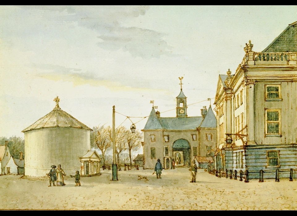 Leidseplein met Panoramagebouw, Leidsepoort en schouwburg (Gerrit Lamberts, 1817)