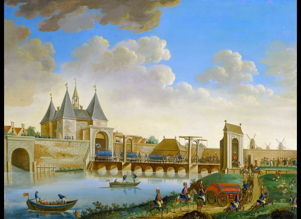 Leidseplein het Pruisische leger voor de Leidsepoort (Johannes Merken, 1787)