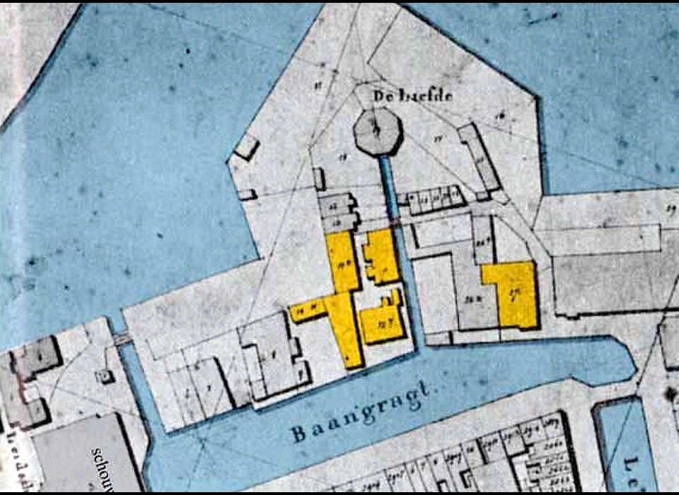 Plattegrond Bolwerk Sloten, gele gebouwen zijn Ketjen Zwavelzuurfabriek (ca.1840)