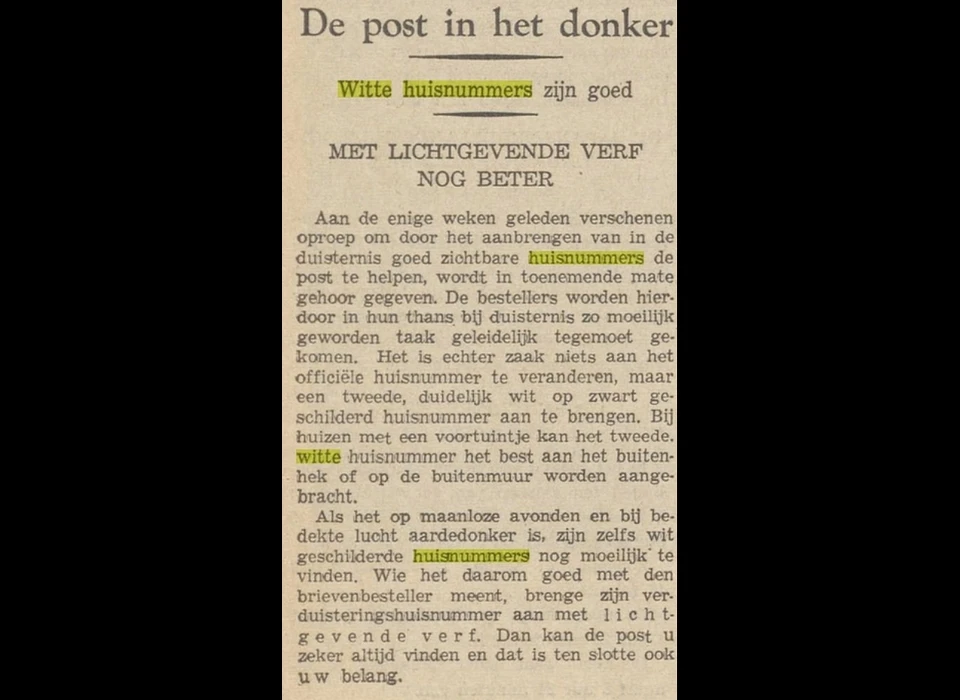 Bericht in de landelijke dagbladen om met (lichtgevende) verf het huisnummer groot aan het huis aan te brengen (2025)