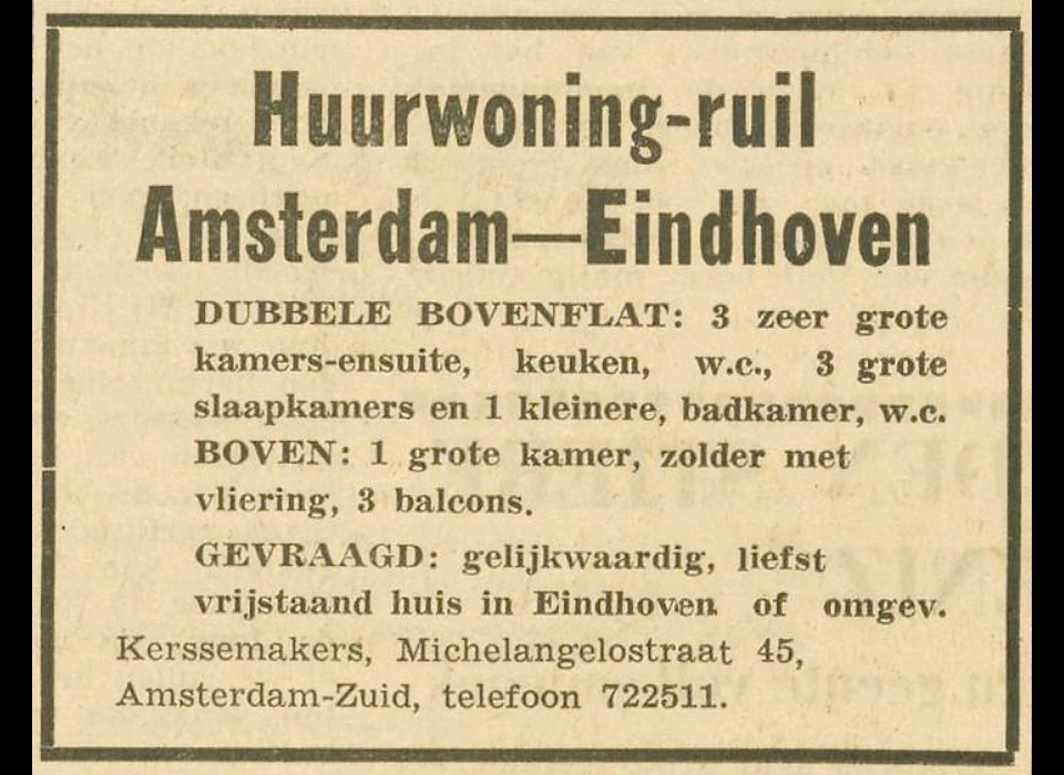 Michelangelostraat 45 advertentie in Eindhovens Dagblad van 13-6-1959