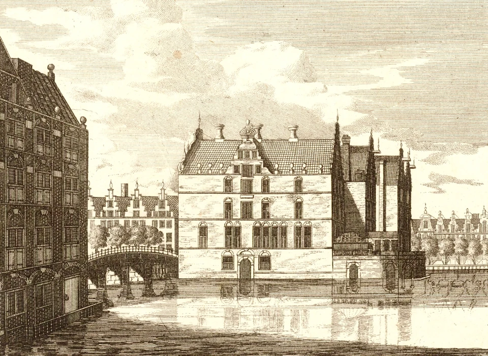 Links Engelse huizen, midden logement Het Rondeel (Pieter Schenk, ca.1700)