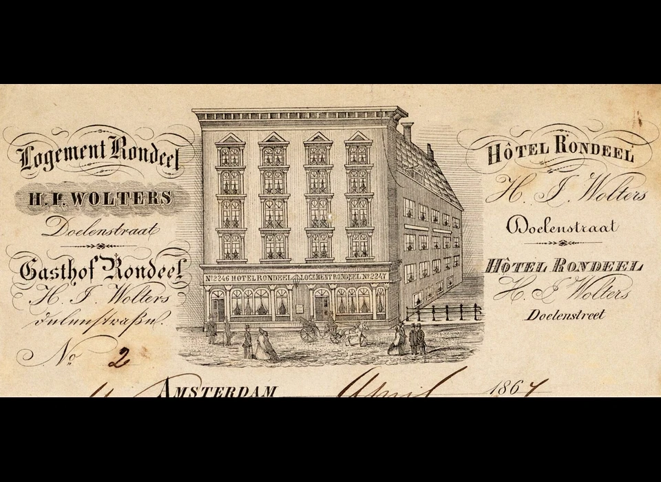 Adreskaart Hotel Rondeel (1867)