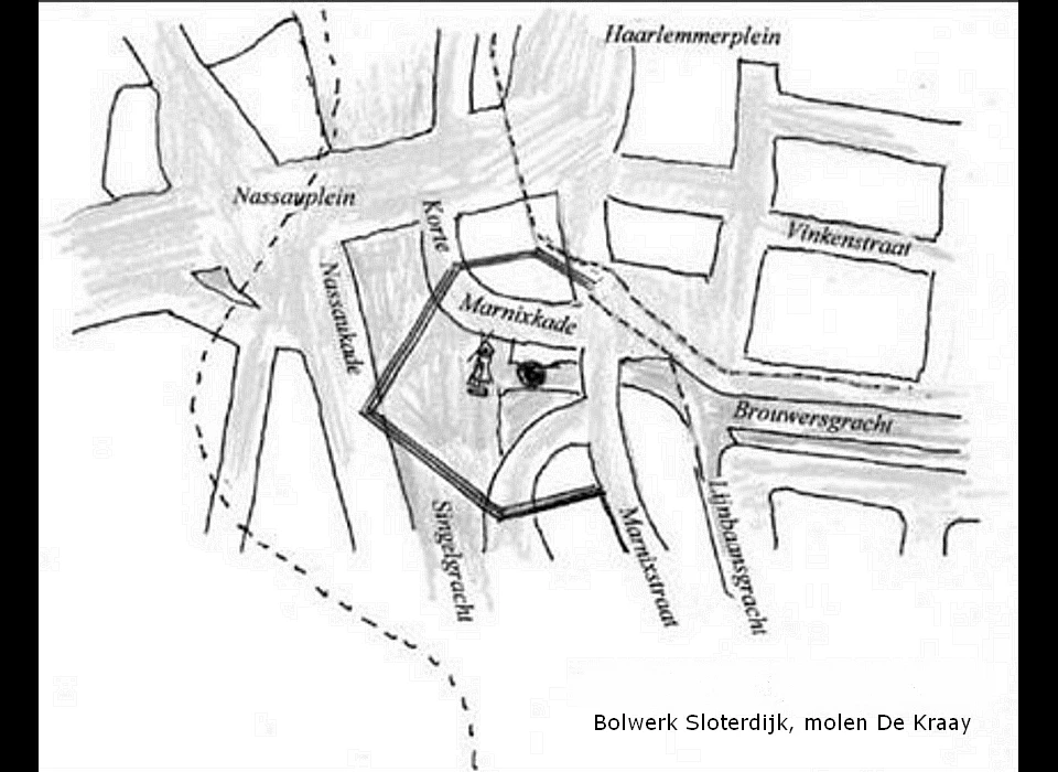 locatie bolwerk Sloterdijk op huidige kaart