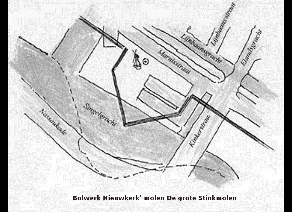 Bolwerk Nieuwkerk op huidige kaart