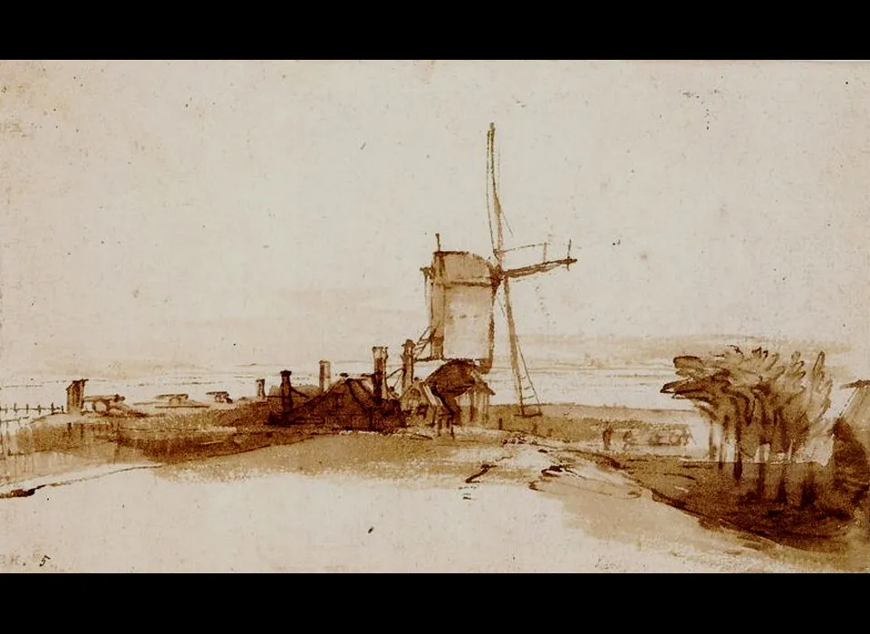 Bolwerk Leeuwenburg / 't Blauwhoofd eerste molen De Bok (Rembrandt, 1650)