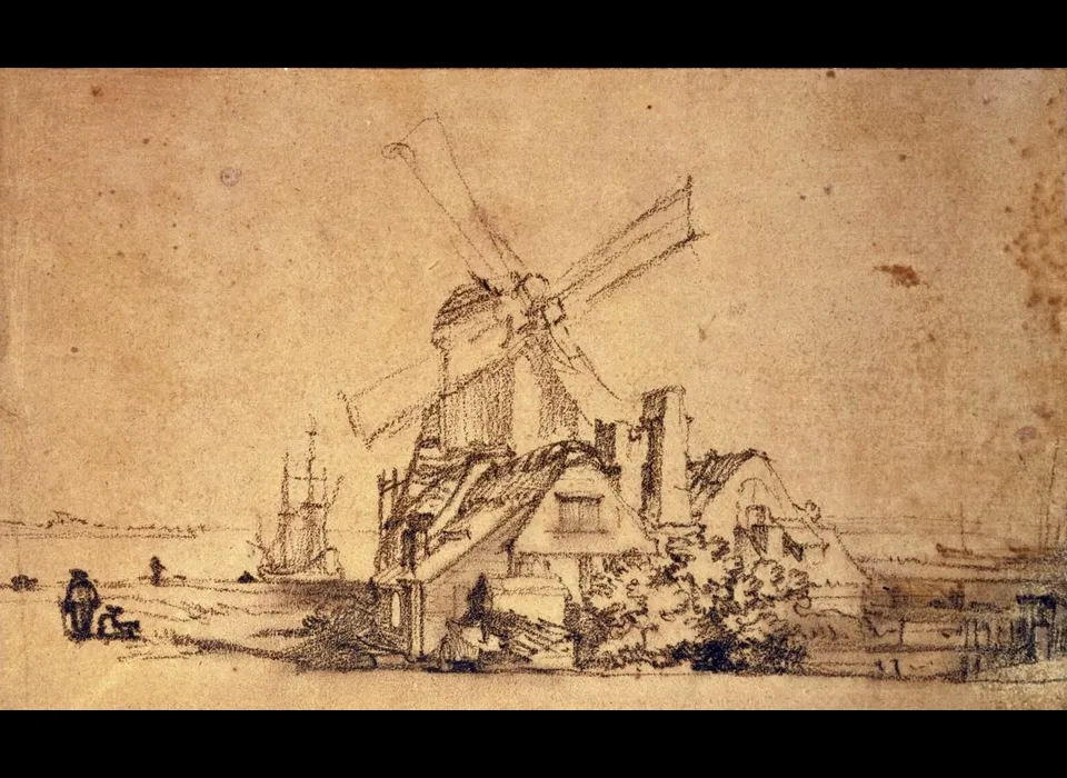 Bolwerk Leeuwenburg / 't Blauwhoofd eerste molen De Bok (Rembrandt, circa.1645)