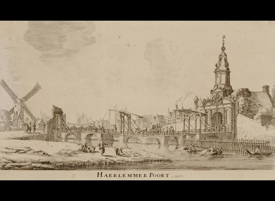 Bolwerk Westerbeer met links molen de Beer en rechts de Haarlemmerpoort (Reinier Nooms (1623-1664), 1661 naar situatie 1617)