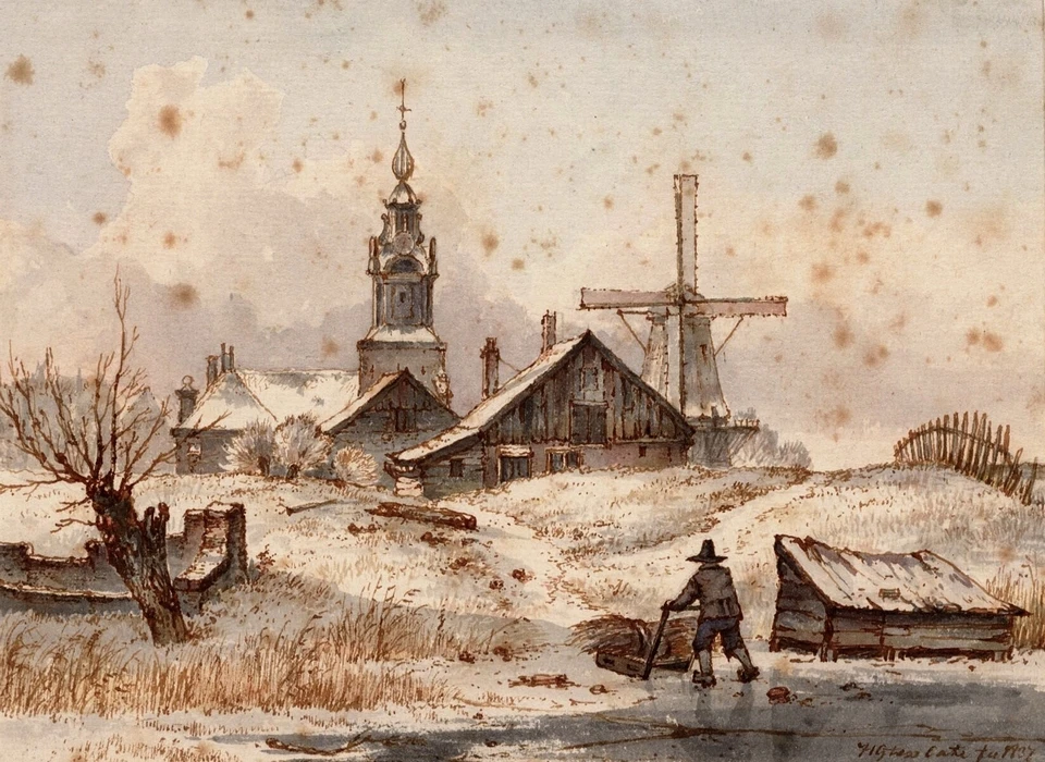 Vanaf bolwerk Westerbeer naar bolwerk Sloterdijk met molen De Kraay en de Haarlemmerpoort (toren) (H.G.ten Cate, 1837)