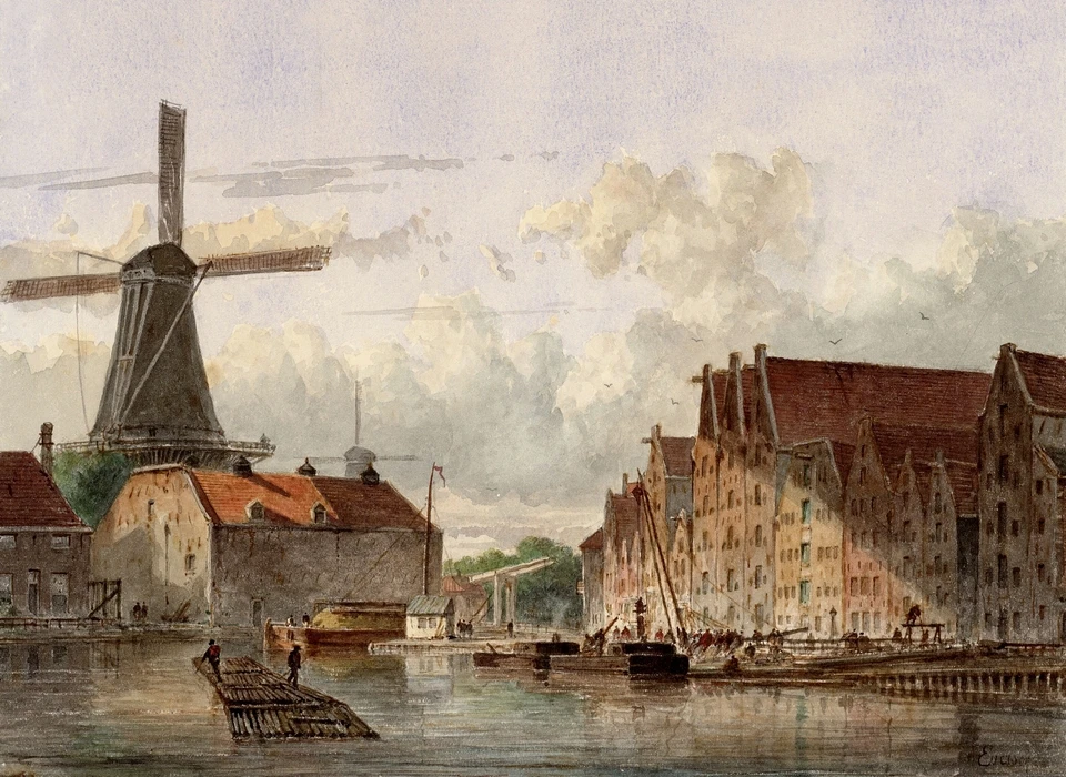 Brouwersgracht bij de Lijnbaansgracht en het Brouwerssluisje (Adriaan Eversen (1818-1897), 1862)