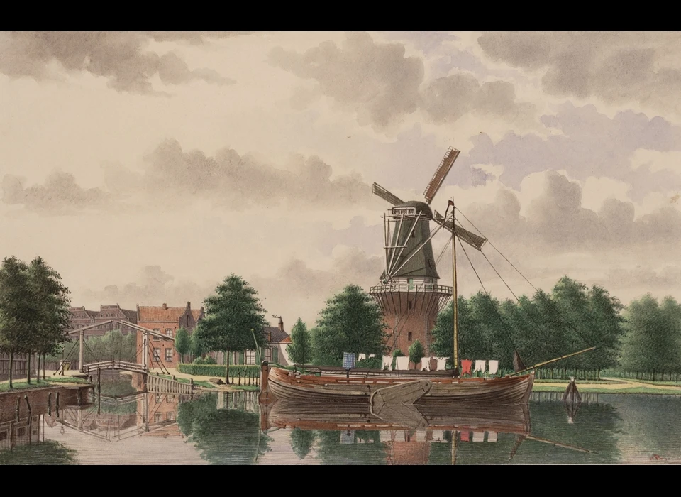 Marnixstraat met de Bullebak en de molen de Kraay gezien van af de Willemspoort (J.M.A.Rieke, 1868)