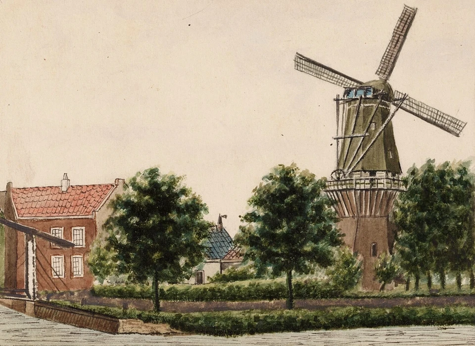 Singelgracht met bolwerk Sloterdijk en molen De Kraay (ca.1780)