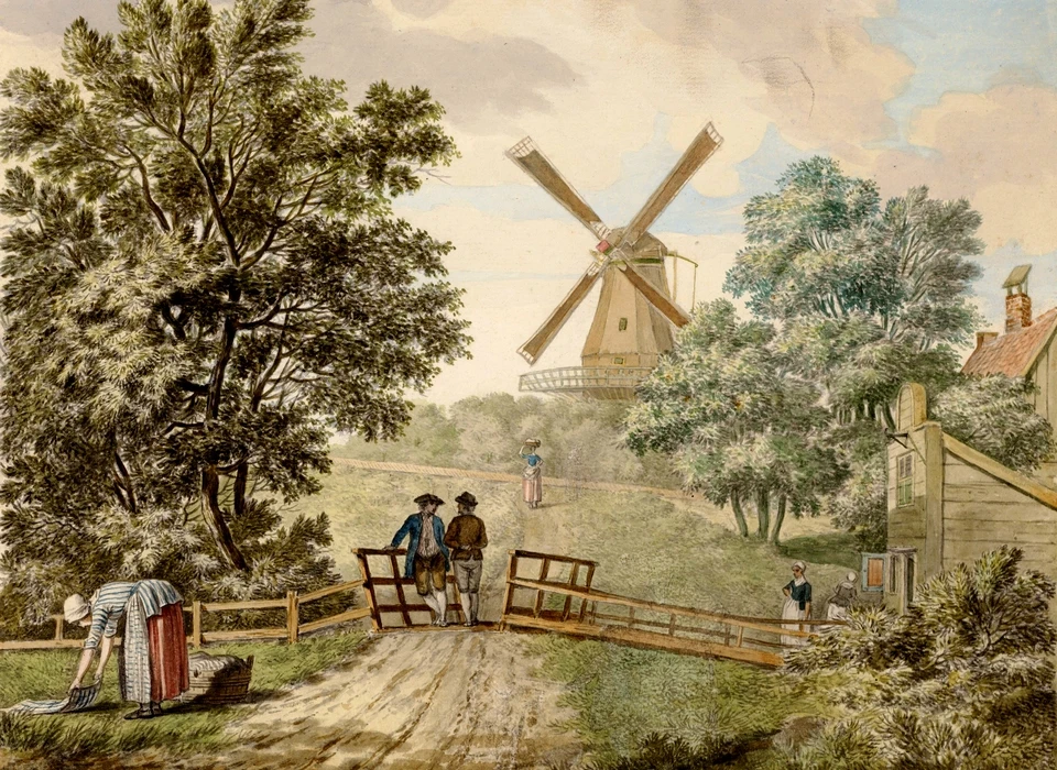 Eerste Marnixplantsoen bolwerk Haarlem met molen De Palm (1778)