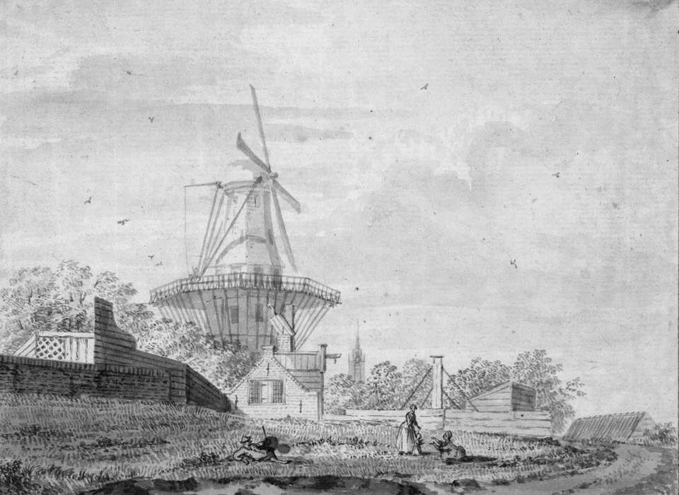 Marnixstraat Molen de Victor op bolwerk Rijk (circa 1700)