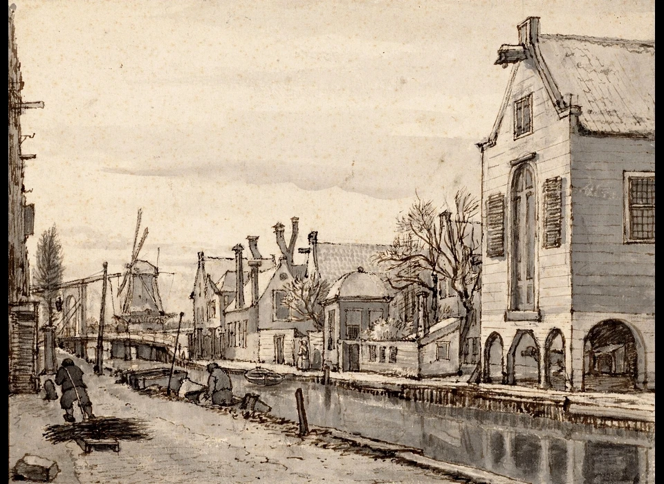 Lijnbaansgracht naar Bolwerk Rijk en molen De Victor, brug bij Raampoort (Gerrit Lamberts, 1817)