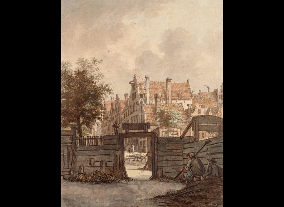 Gezicht op Elandsstraat ter hoogte van 215-227 (voorheen 189-195) vanaf bolwerk Nieuwkerk (Gerrit Lamberts, 1810)