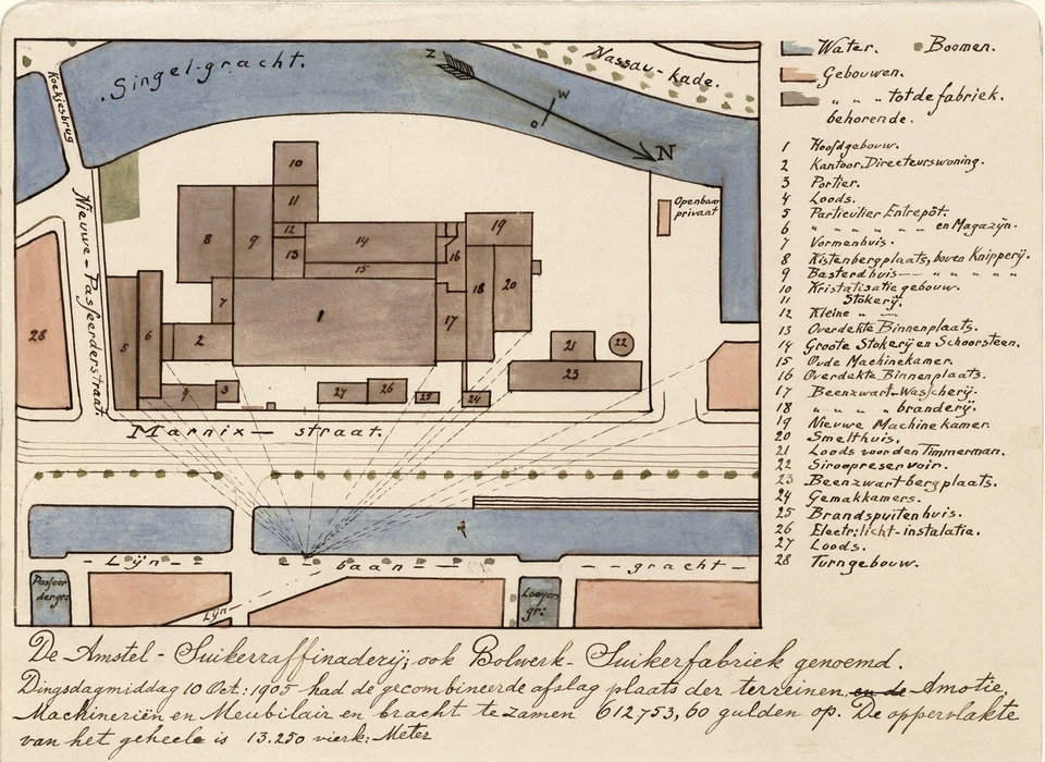 Marnixstraat plattegrond Amstel Suikerraffinaderij (H.M.J.Misset, 1905)