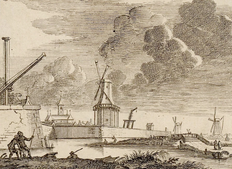 Links bolwerk Osdorp met sterrenkijker gezien vanaf Singelgracht (Jan Goeree, circa.1698)