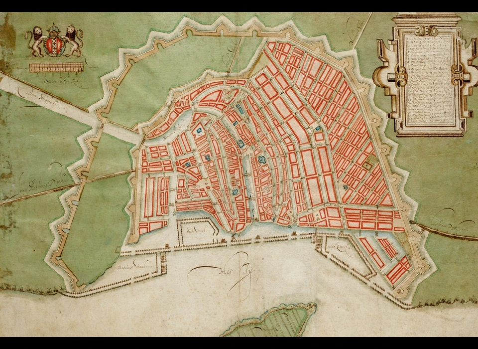 Plattegrond Amsterdam met Derde en Vierde Uitleg en aansluiting naar Tweede Uitleg via Leidsegracht (1625)