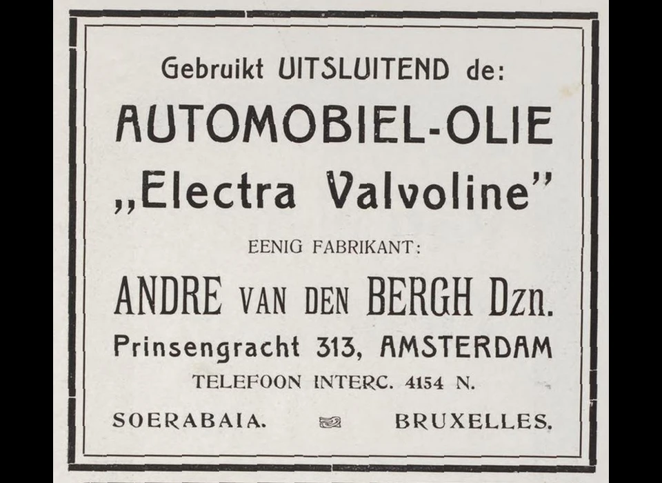 Prinsengracht 313 advertentie voor automobiel-olie (1917)