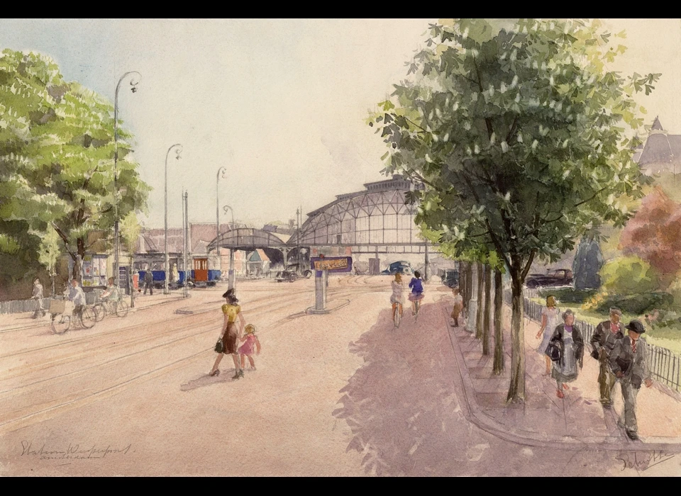 Weesperplein gezien naar Weesperpoortstation (L.Schutte, 1930)