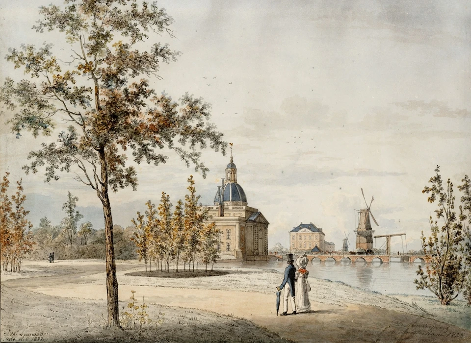 Voorgrond bolwerk Muiden naar Muiderpoort (J.van Leeuwen, 1823)