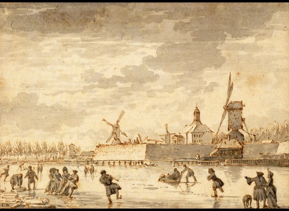 Rechts de Utrechtsepoort en korenmolen De Groen op bolwerk Westerblokhuis (Ludolf Bakhuizen, 1700)