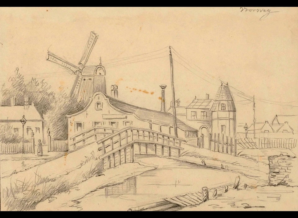 Molen De Valk op bolwerk Diemen (Albert Martin, ca.1850)