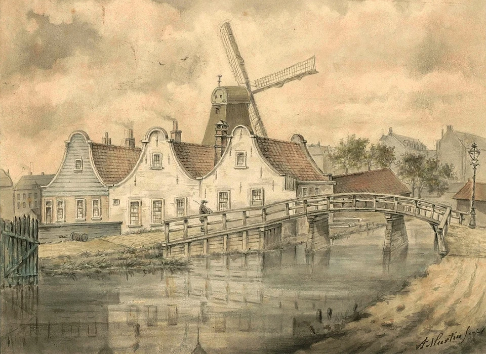 Molen De Valk op bolwerk Diemen (Albert Martin, ca.1850)