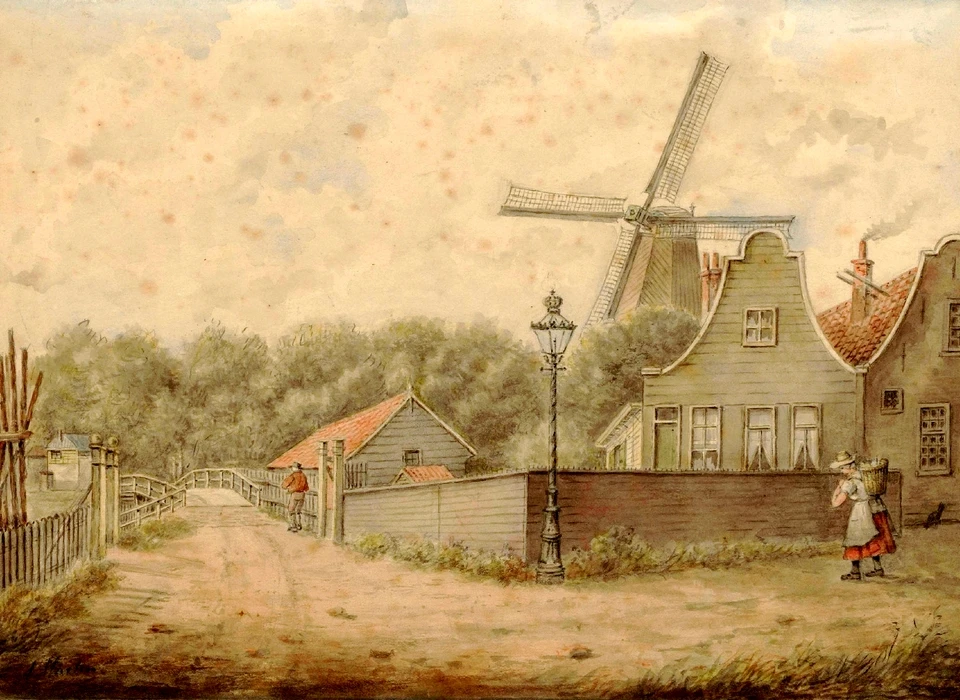 Molen De Valk op bolwerk Diemen (Albert Martin, ca.1850)