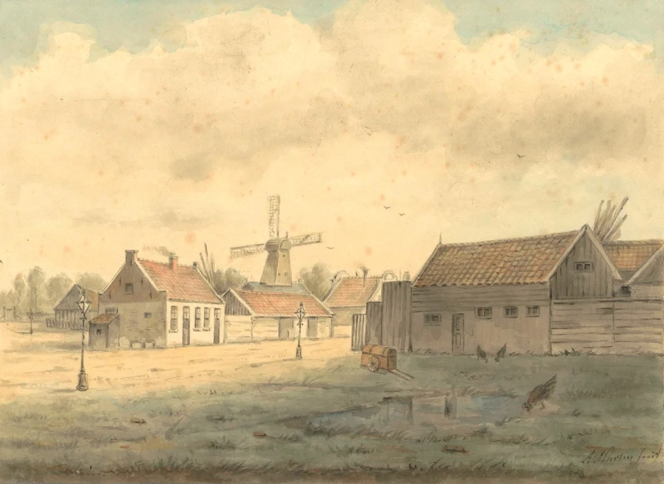 Molen De Valk op bolwerk Diemen (Albert Martin, ca.1850)