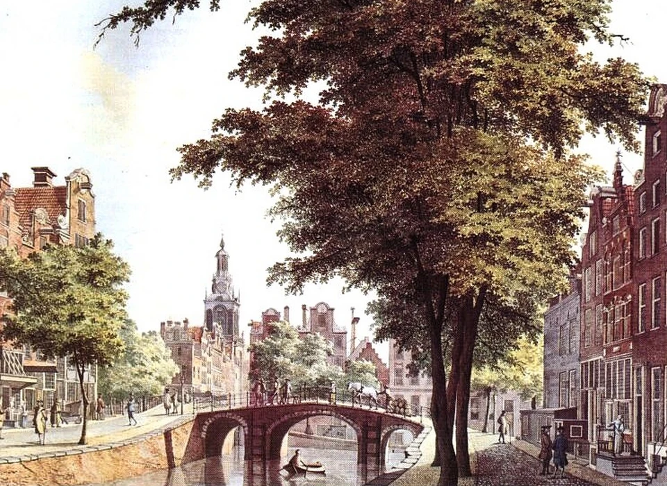 Leliegracht gezicht op Jan Roodenpoortstoren aan het Singel (ca.1720)