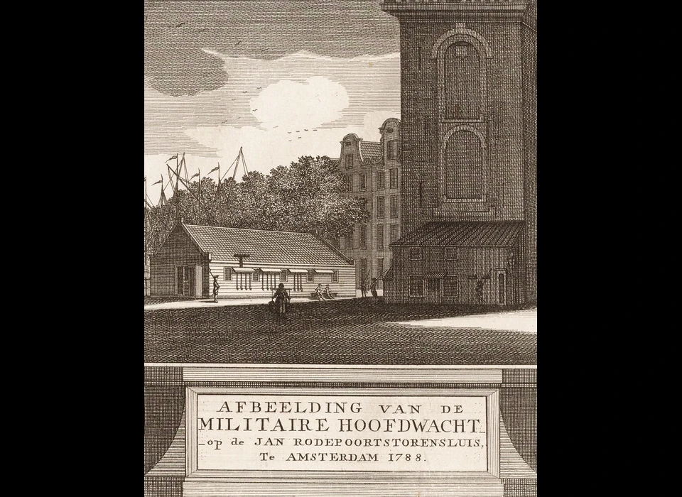 Singel ter hoogte van 159 Jan Roodenpoortstoren en militaire hoofdwacht (B.Mourik, 1788)