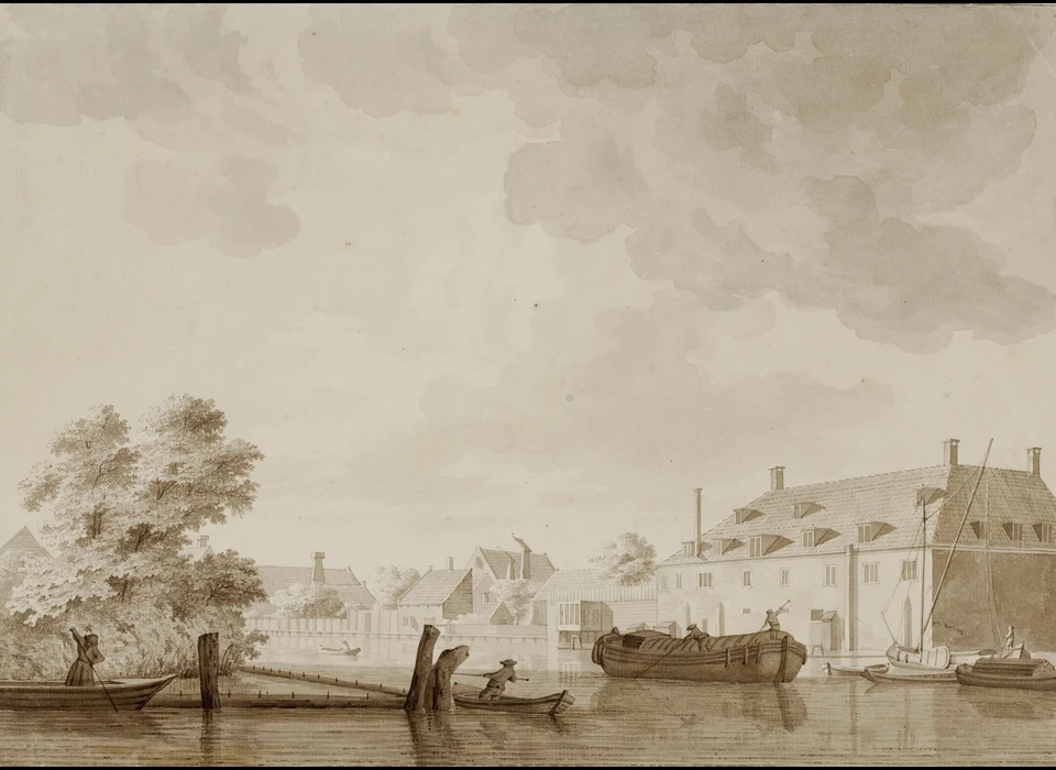 Lijnbaansgracht bij de Weteringpoort, rechts de achterzijde van het Verbeterhuis, nu Weteringschans 131-141 (Hendrik Tavenier, 1784)