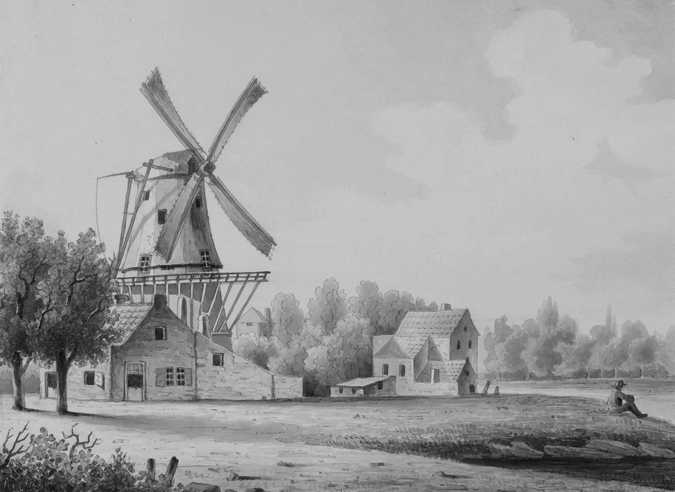 Korenmolen de Wetering op het bolwerk Wetering (Herman Henry op der Heijde, 1838)