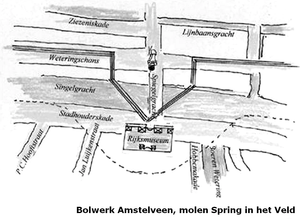 Bolwerk Amstelveen ingetekend op huidige stratenpatroon