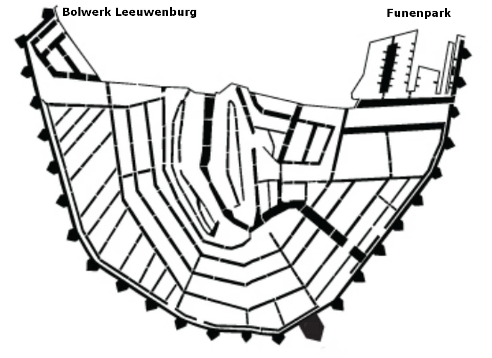 Locatie bolwerk Reguliers op de plattegrond