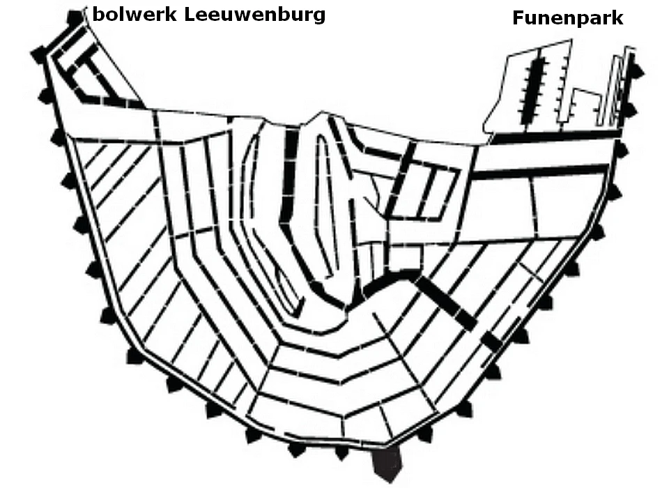 Locatie bolwerk Wetering op de stadsplattegrond